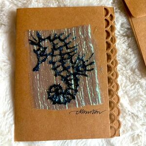 🌊Hand painted glittering sea horse greetings card